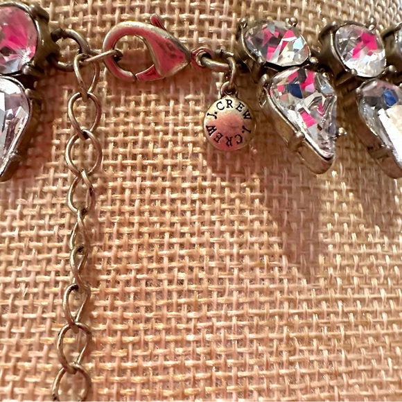 J. Crew Collar Statement Necklace gold w/ 2 rows of clear crystals end to end - Picture 12 of 12